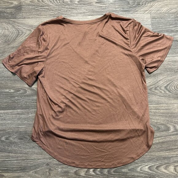 Anthropologie Short-Sleeve V-Neck Tee Size Small Mocha Light Brown Fall Layering - Picture 2 of 6
